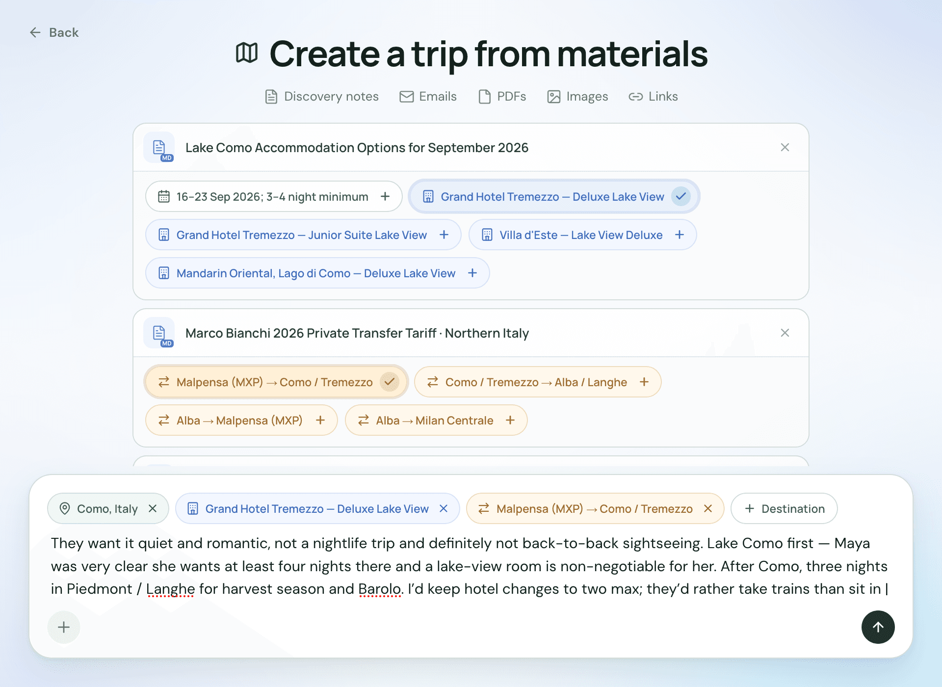 TripFit organizing client materials