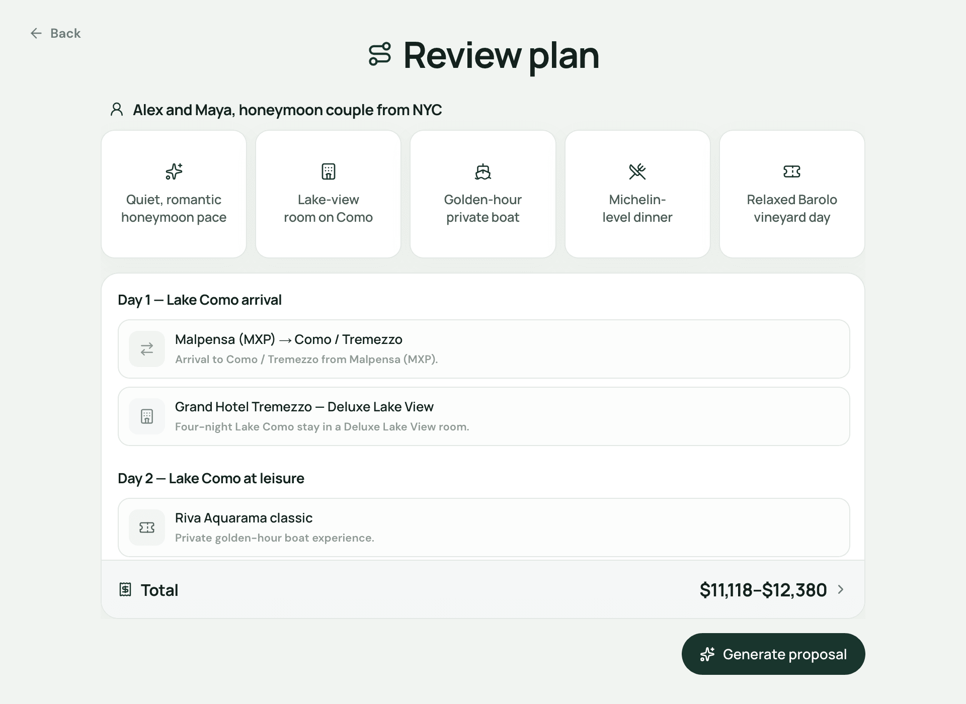 TripFit proposal builder